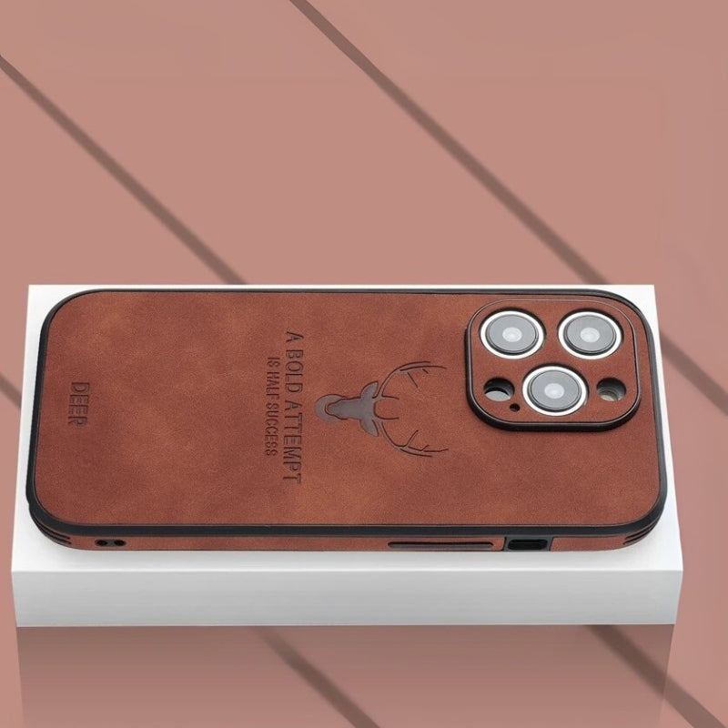 Prachtige hertenleren iPhone beschermhoes van Veltro. Verfijnd design.
