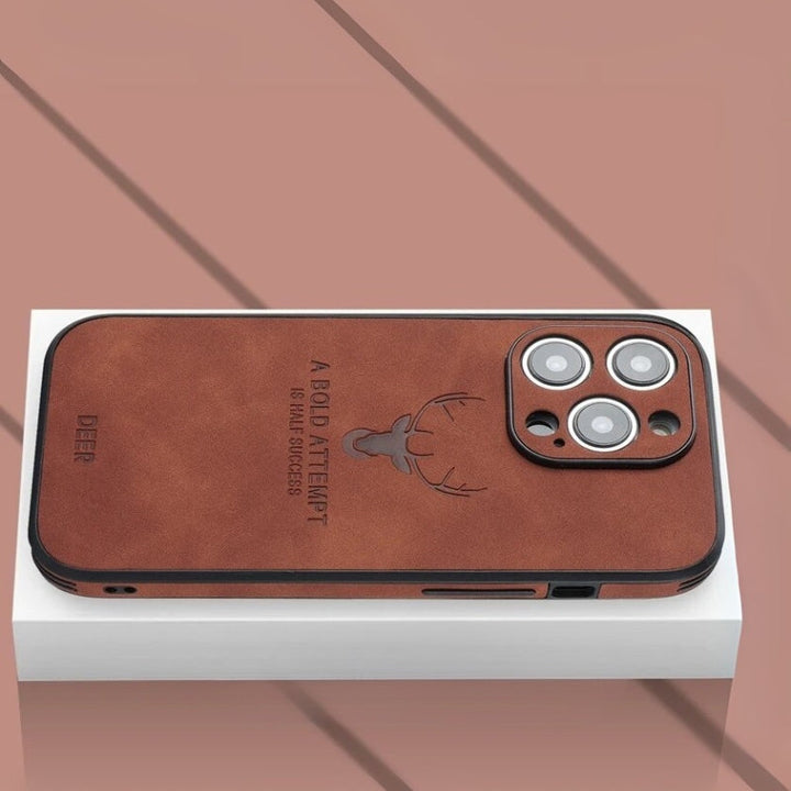 Prachtige hertenleren iPhone beschermhoes van Veltro. Verfijnd design.