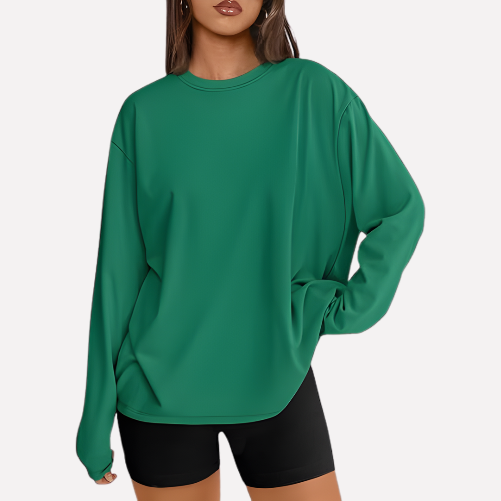 Grijs oversized lang mouw shirt, comfortabele dameskleding, perfect voor een casual look.