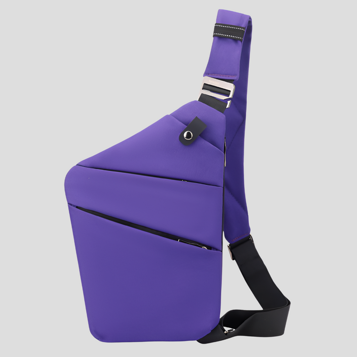 Veilige schoudertas met verstelbare band en verborgen ritsen, perfect voor veilig reizen en stedentrips.