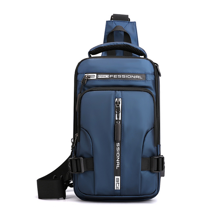 Kaki heren outdoor crossbody rugzak, waterdicht en robuust, perfect voor avontuurlijke mannen.