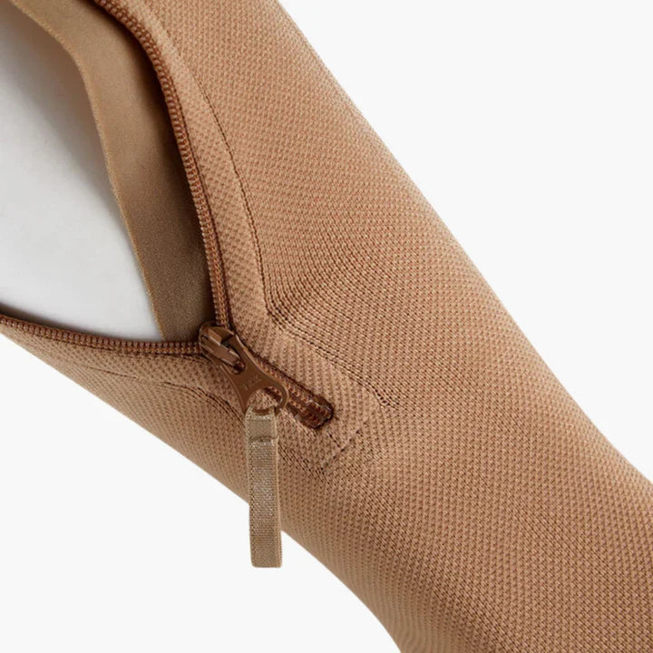Hoogwaardige unisex compressiekousen met rits en teenloze pasvorm voor optimale bloedsomloop.