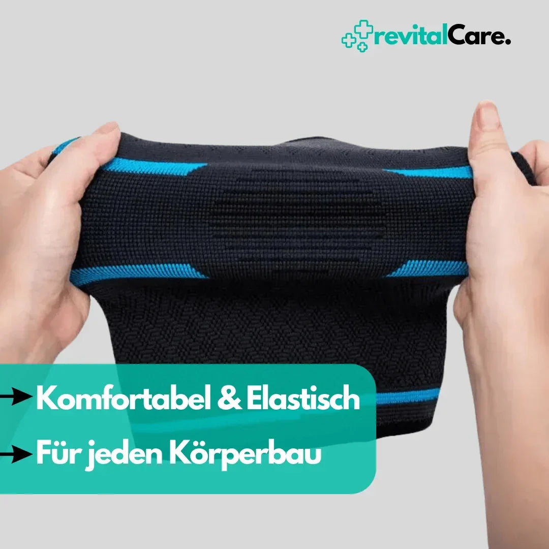 Flexibele FlexiKnee Pro compressiebrace voor knieondersteuning tijdens intensieve training.