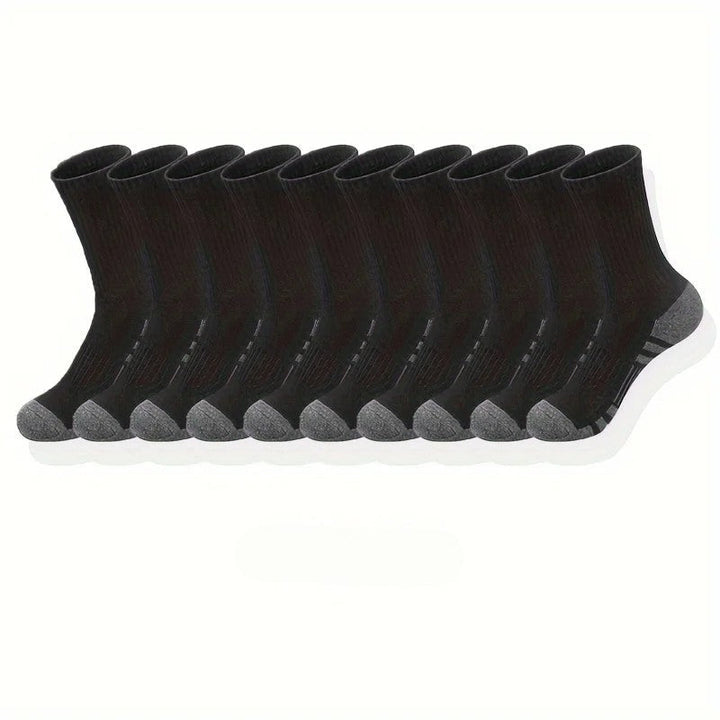 Voordeelpak 10 paar comfortabele antislip herensokken van ademend polyester, ideaal voor sport en dagelijks gebruik.