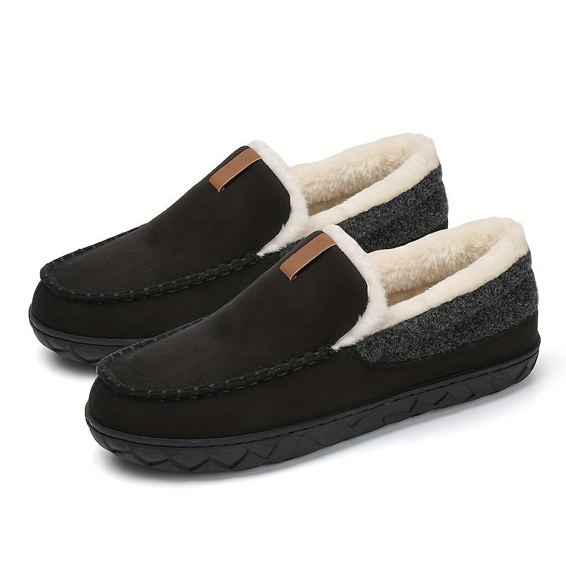 Winter heren pantoffels, zwart, met warme voering, perfect als comfortabele huisloafer.