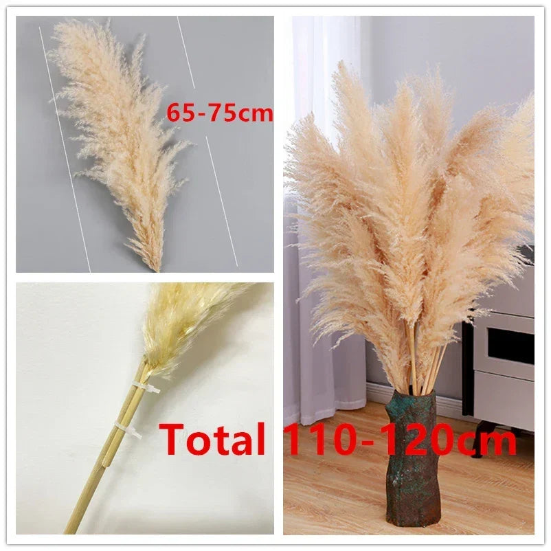 Gedroogd pampas gras op een bijzettafel. Brengt een zachte, natuurlijke touch in de woonkamer of hal.