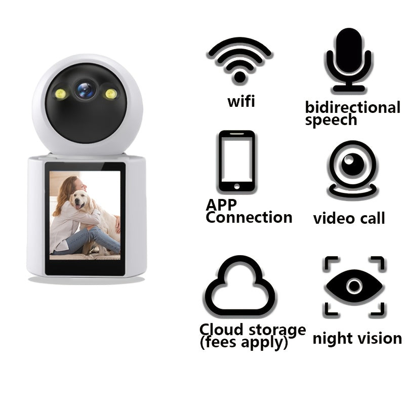 Compacte huisdiercamera met ingebouwd scherm, nachtzicht en tweeweg audio voor optimale huisdiercommunicatie.
