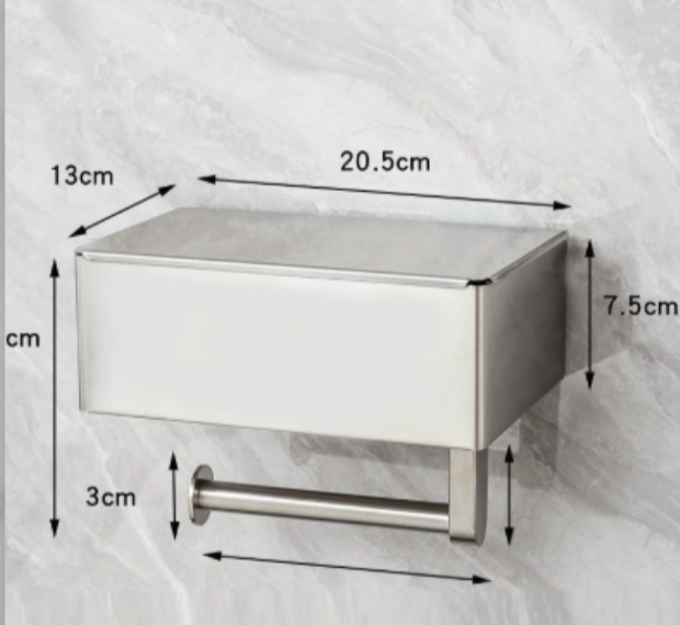 Stijlvolle RVS toiletpapierhouder met opbergvak, voor wandmontage in elke badkamer; zilveren wc-accessoire.