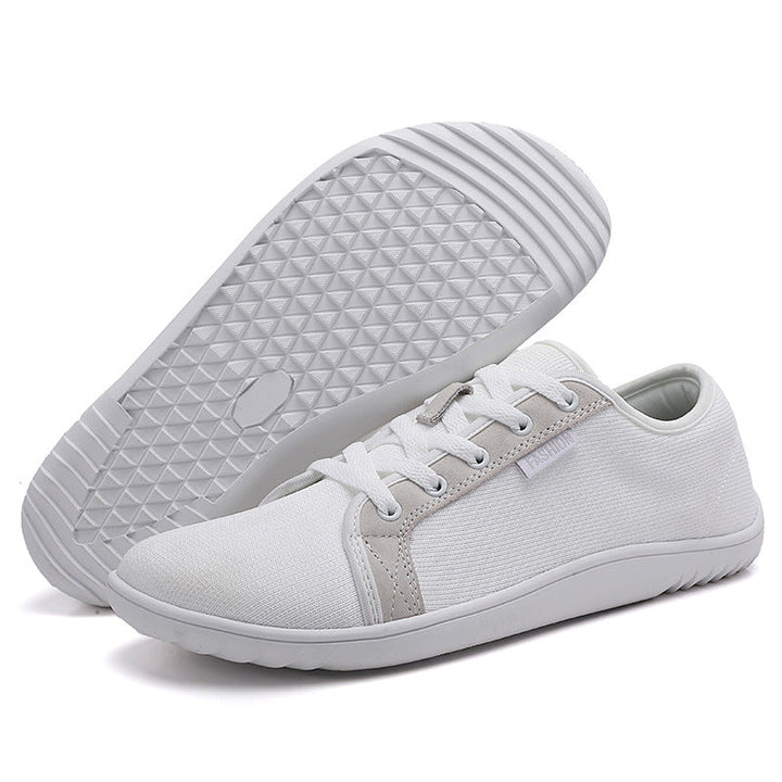 Comfortabele zero drop wandelschoenen, brede pasvorm voor heren en dames met ademende stof en EVA zool.