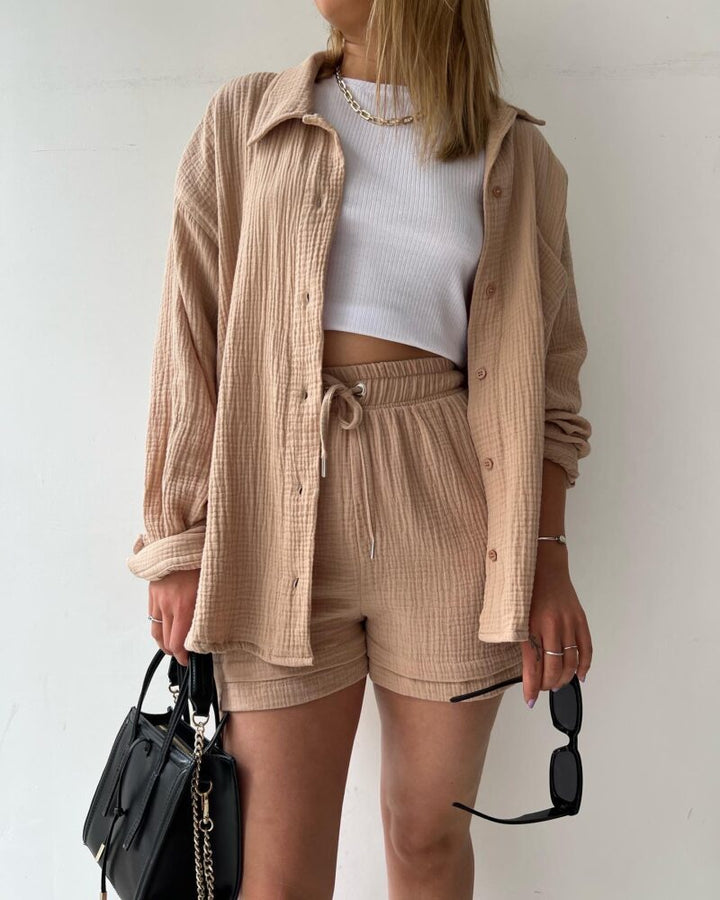 Trendy katoenen zomerset voor dames, perfect voor comfortabele en stijlvolle vrijetijdskleding.