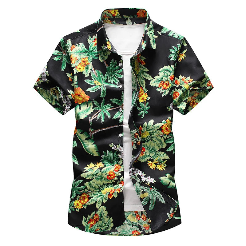 Levendig plus size heren Hawaii shirt met opvallende bloemenprint, ideaal voor strand en vakantie.