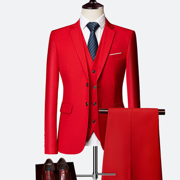 Stijlvol slimfit herenpak, compleet driedelig, perfect voor bruiloft of zakelijke bijeenkomst.