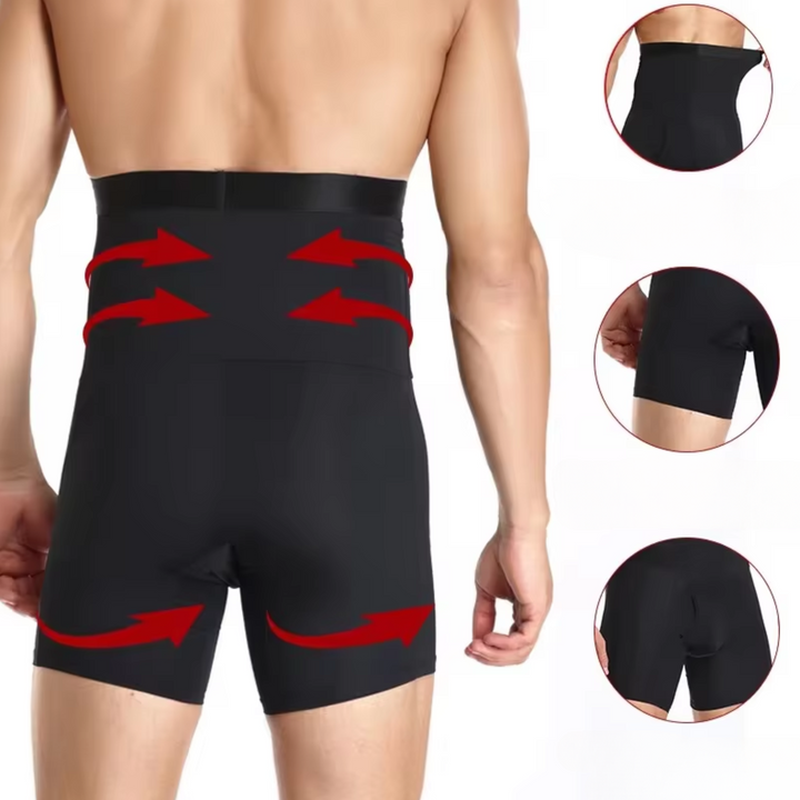 Heren compressiebroek, zwart. Optimaliseert sportprestaties door compressie op bovenbenen & middelondersteuning.