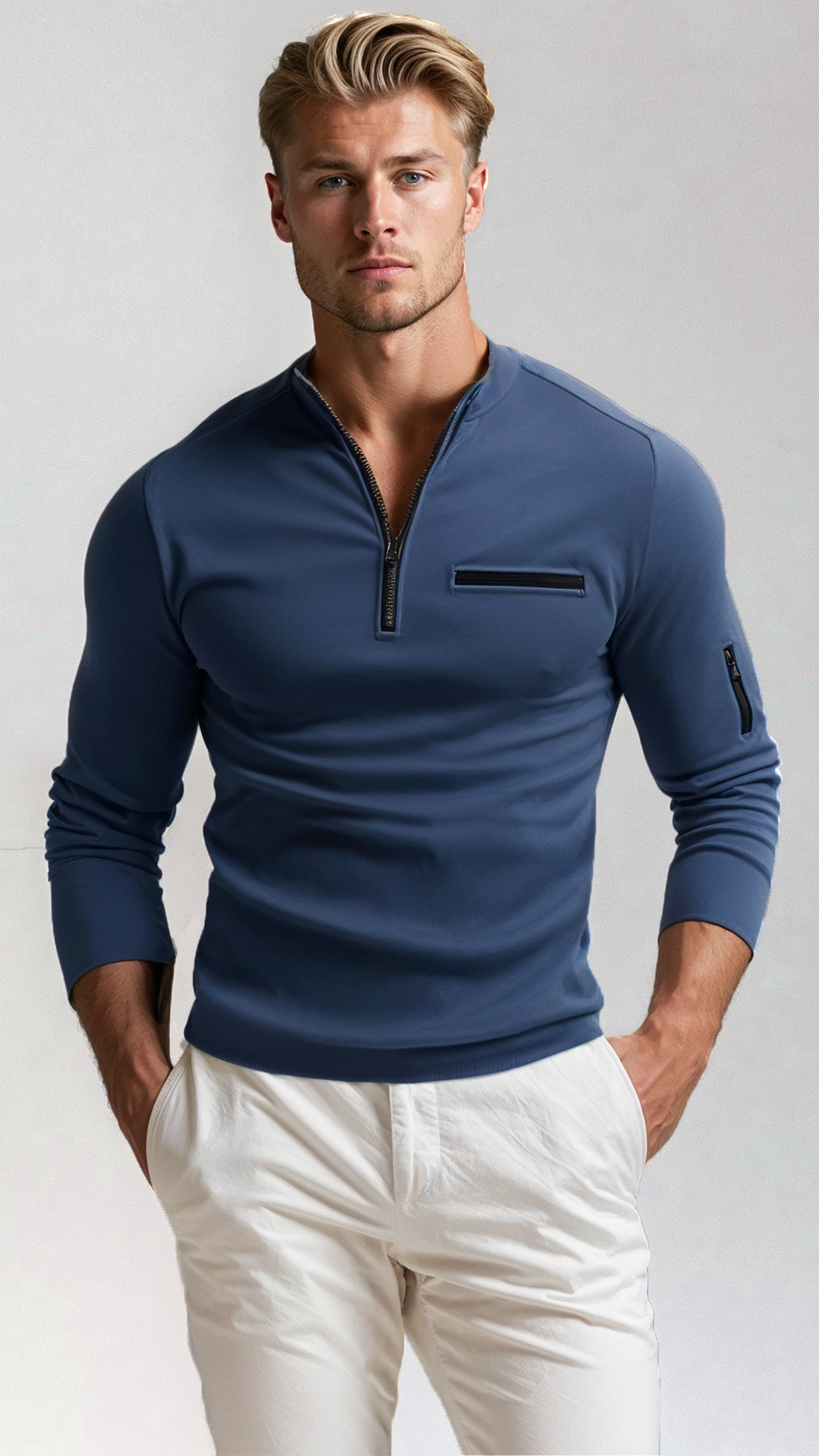 Stijlvolle heren trui Lorenzo met kwart rits, perfect voor een casual maar modieuze look. Gebreide sweater voor mannen.