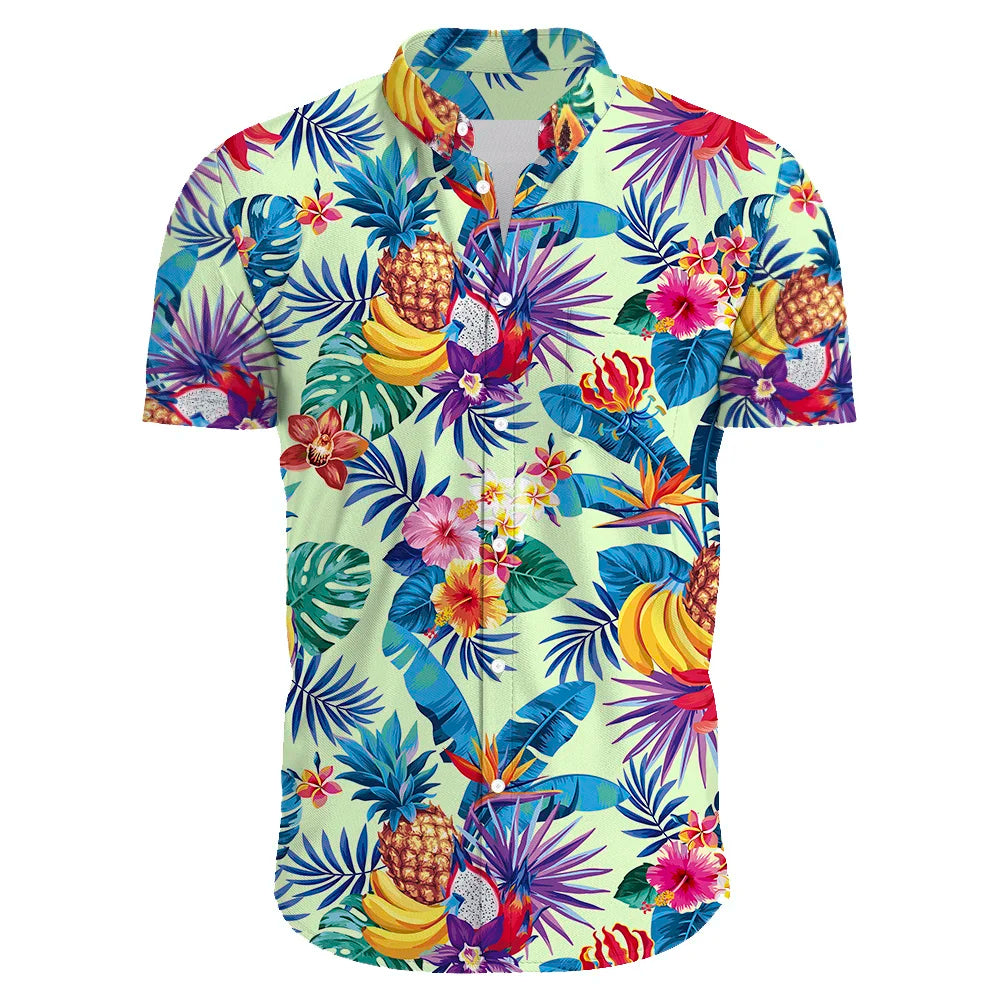Kleurrijk tropisch overhemd voor heren, casual pasvorm met Hawaiiaanse bloemenprint.