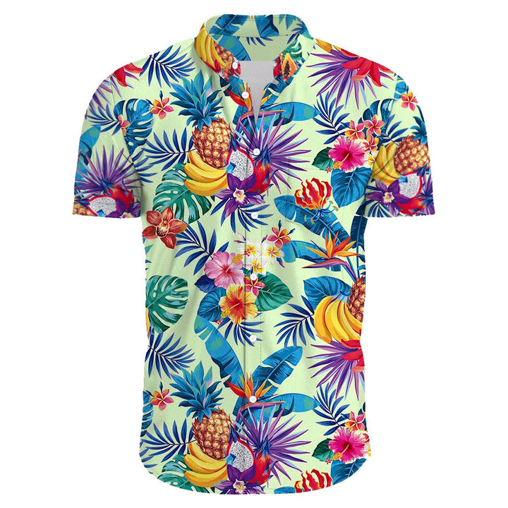 Kleurrijk tropisch overhemd voor heren, casual pasvorm met Hawaiiaanse bloemenprint.