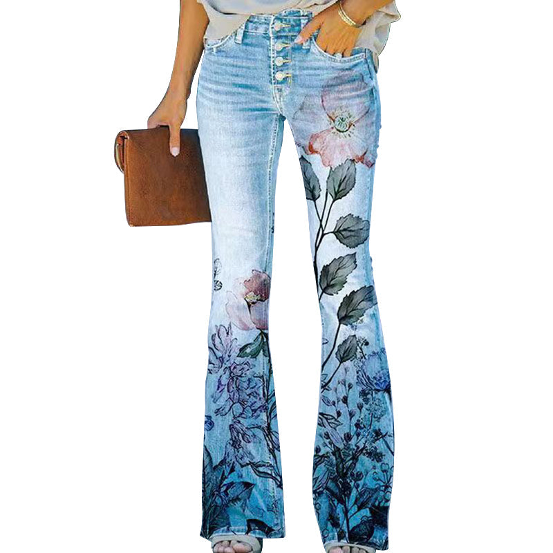 Dames spijkerbroek: hoge taille flare-jeans met 4 knopen. Modieus en veelzijdig voor elke dag.
