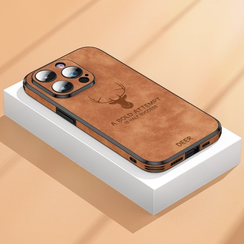 Veltro hertenleren iPhone hoes. Betrouwbare bescherming en comfortabele grip.
