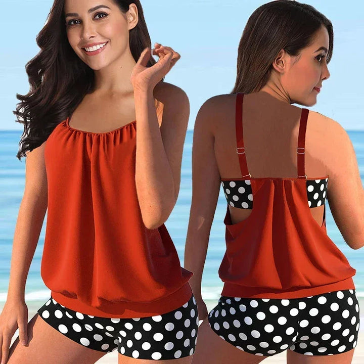Stijlvolle tribal print dames tankiniset met racerback top en boyshort zwembroekje, perfecte zwemkleding.