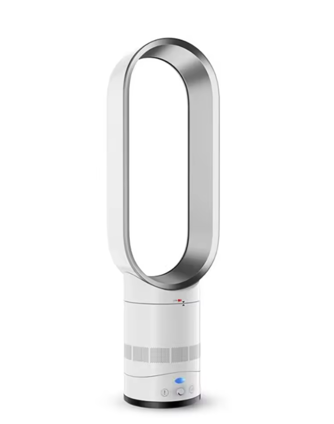 Moderne bladloze torenventilator; strak design en energiezuinige luchtcirculatie, ideaal voor elk interieur.
