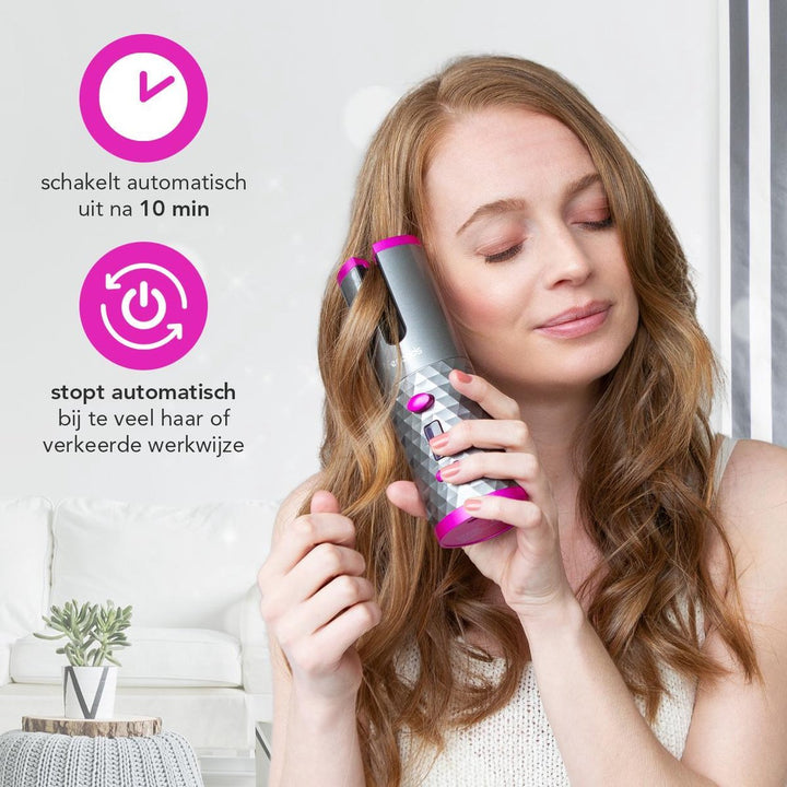 Draadloze automatische krultang die snel perfecte krullen creëert. Ideaal voor dames haarverzorging thuis of op reis.