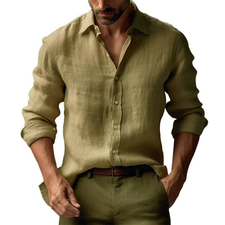 Hofmalen heren overhemd in vintage stijl, lange mouwen, perfect voor een relaxte en casual look in de zomer.