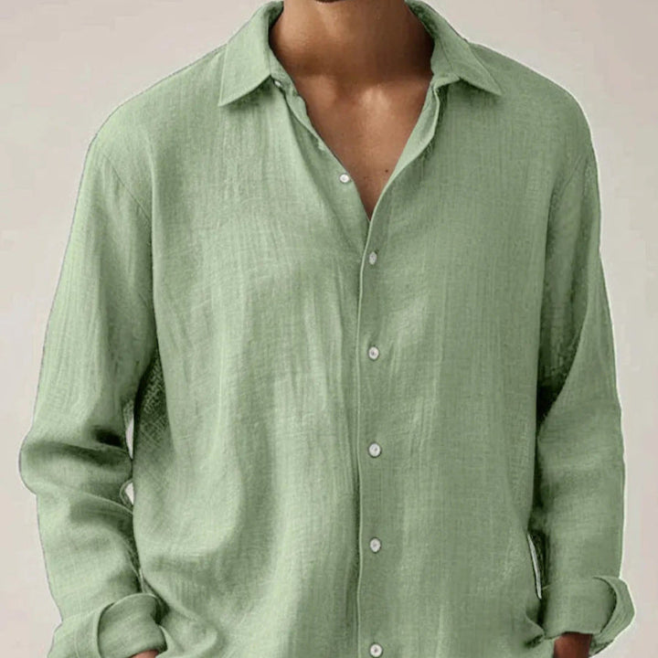 Klassiek heren overhemd met lange mouwen, vintage look, perfect voor zomer- en lentemode, comfortabele pasvorm.