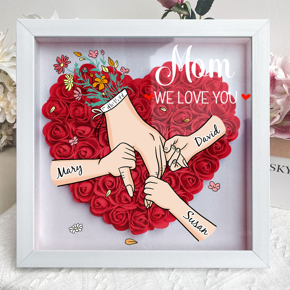 Gepersonaliseerd namen bloemen schaduwbox cadeau voor mama; nooit verwelkende houten acryl decoratie.