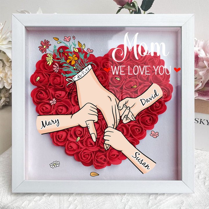 Gepersonaliseerd namen bloemen schaduwbox cadeau voor mama; nooit verwelkende houten acryl decoratie.
