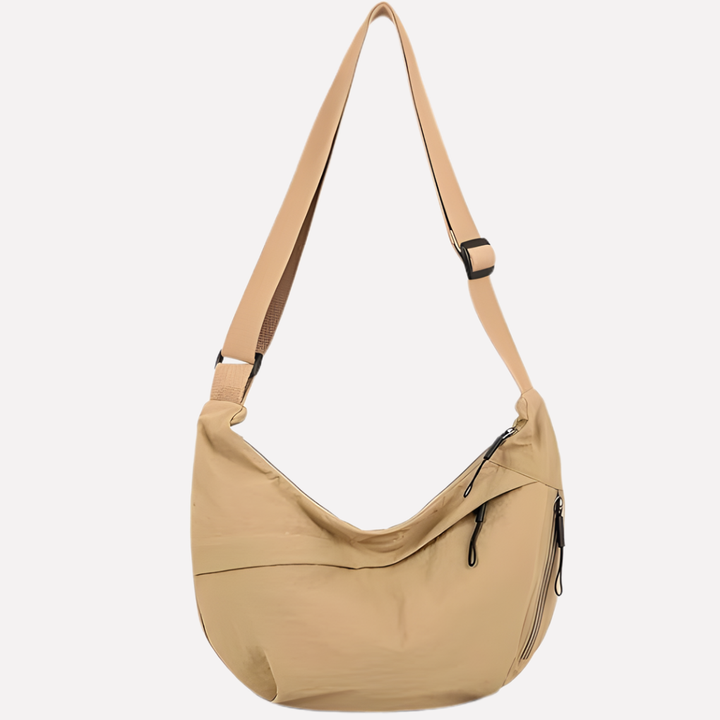 Trendy nylon halvemaan tas. Modieuze schoudertas voor vrouwen, met verstelbare band en genoeg ruimte.