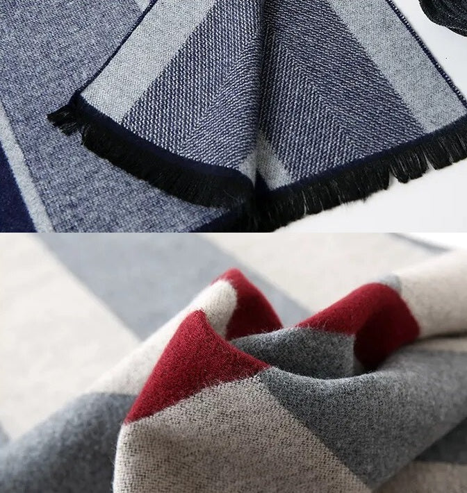 Heren winter accessoire: zachte kasjmier sjaal met ruitpatroon, voor comfort en warmte.