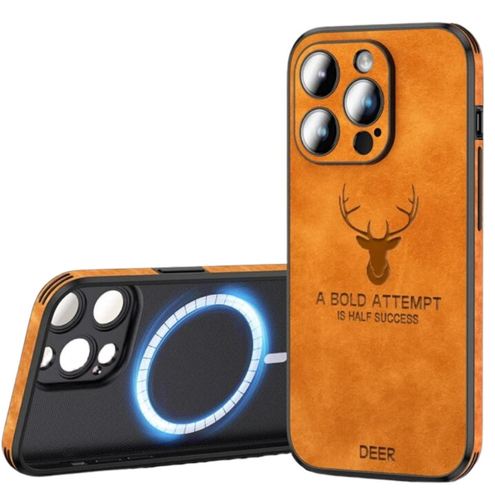 Je Apple iPhone gehuld in een luxe hertenleren Veltro telefoonhoes.