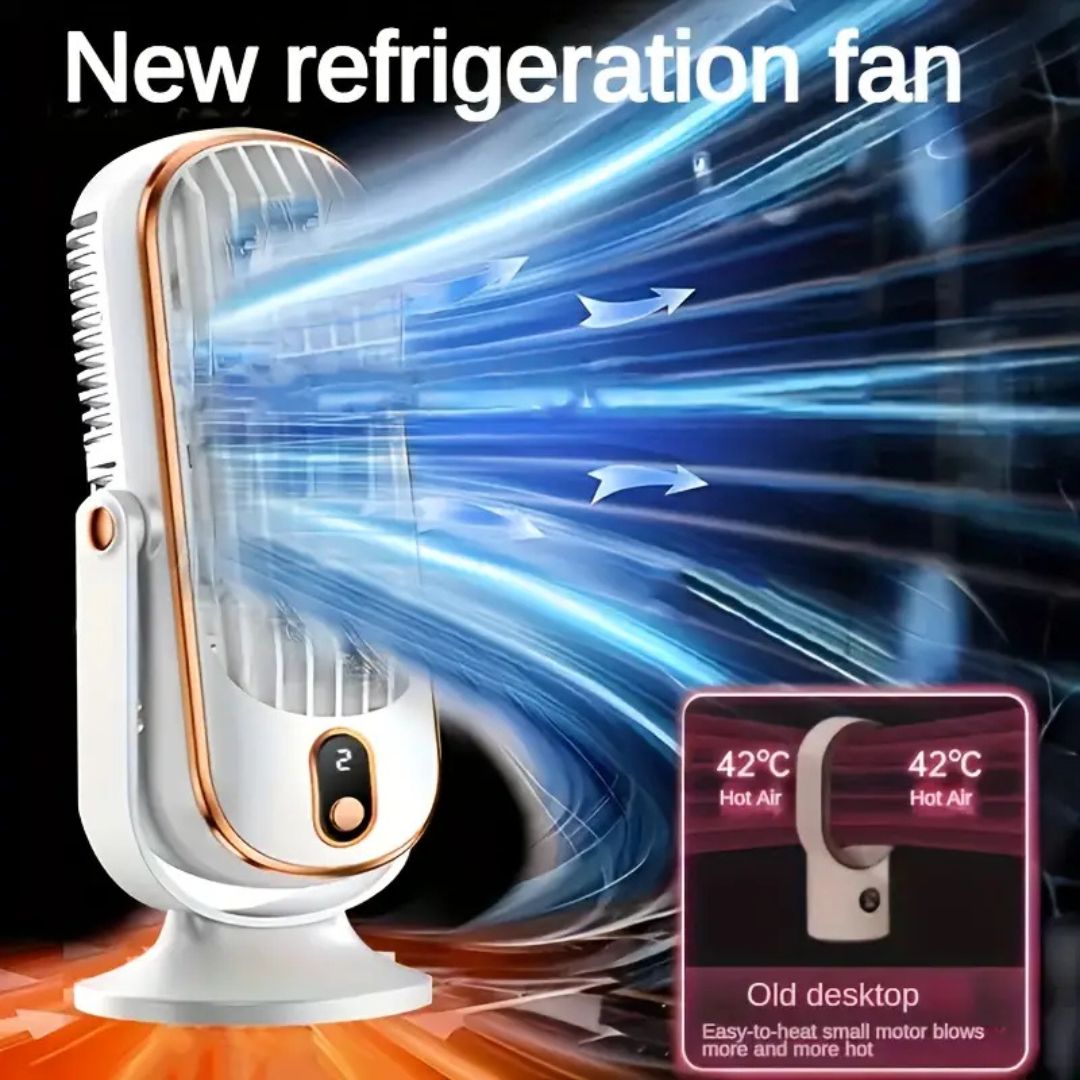 Draagbare compacte USB ventilator, ontworpen voor stille, efficiënte koeling op kantoor, slaapkamer of thuiswerkplek.