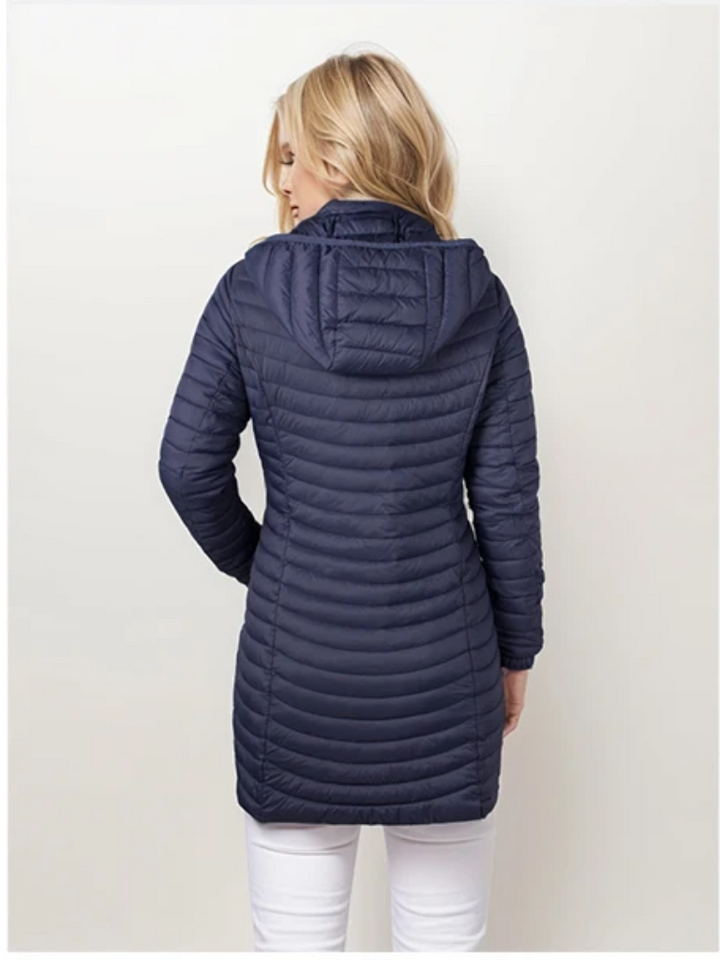 Donsjas dames, lichtgewicht en warm, met een moderne hoge kraag. Perfecte bovenkleding.