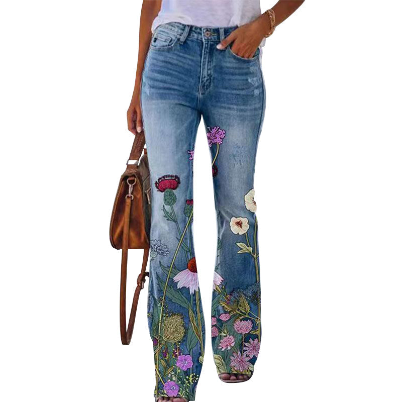 Elegante dames flare-jeans met hoge taille en unieke 4 knopen. Comfortabel en stijlvol design.