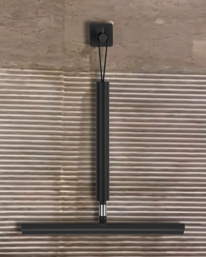 Comfortabele zwarte douchewisser met lange steel voor streeploze reiniging van je huis. Efficiënt en snel.