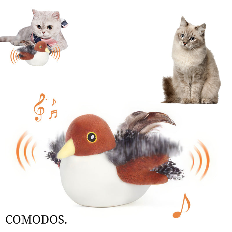 Realistisch vogel speelgoed voor katten met ingebouwde bewegingssensor; houdt katten actief en vermaakt.