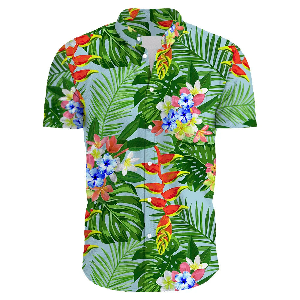 Zomers heren shirt met korte mouwen, trendy bloemenprint, perfect als Hawaiiaans overhemd.