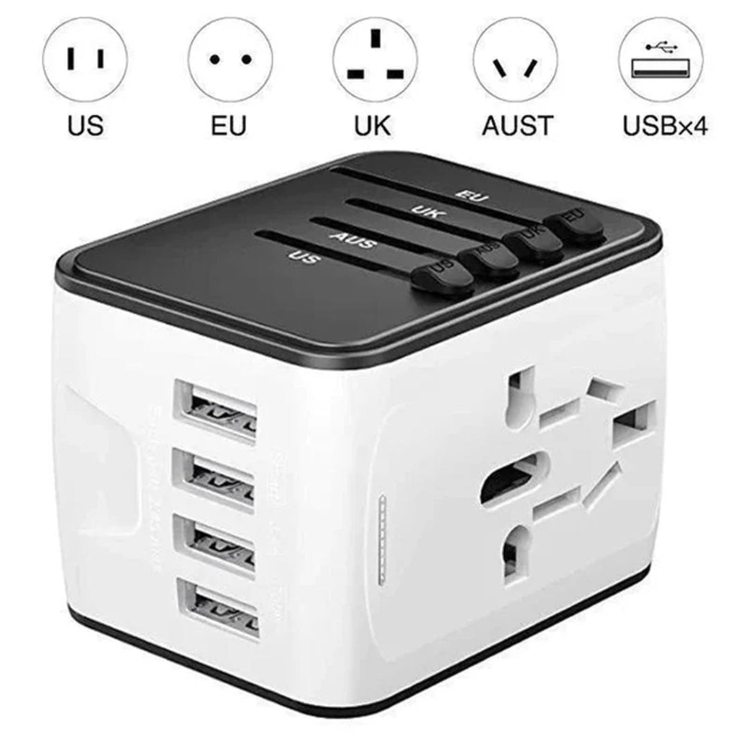 Universele reisstekker met USB-C voor wereldwijd opladen. Compacte wereldadapter, essentieel op elke vakantie.