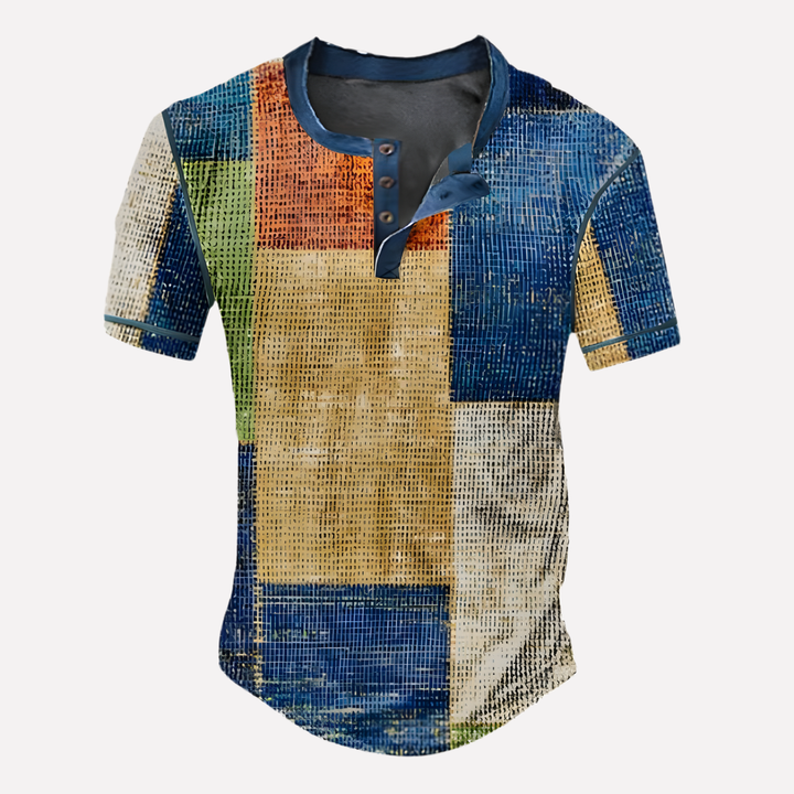 Zomers heren T-shirt, wafel breisel, losse pasvorm en comfortabele ronde hals.