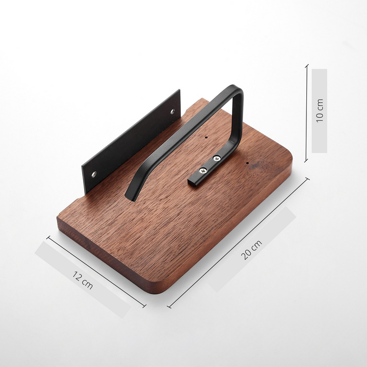 Stijlvolle houten toiletrolhouder en telefoonhouder in één, perfect design accessoire voor een warme uitstraling in de wc.