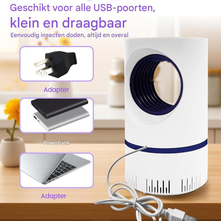 Compacte UV-insectenval, veilig en chemicaliënvrij, ideaal voor ongediertebestrijding binnen en buiten.