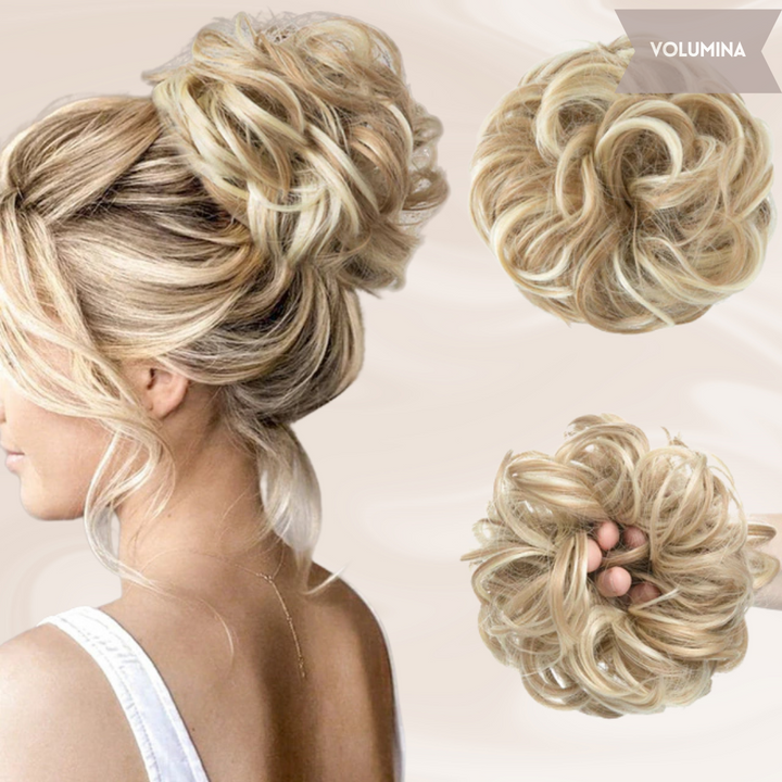 Zwarte haarknot dames, synthetisch haar voor extra volume en een net kapsel.