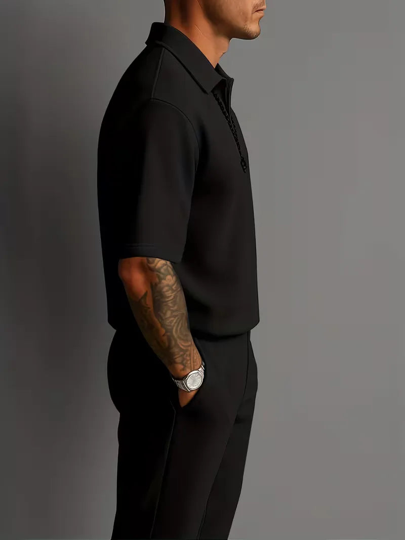 Hoge kwaliteit herenpak, korte mouwen smart-casual set met rechte pijpen, perfecte pasvorm.