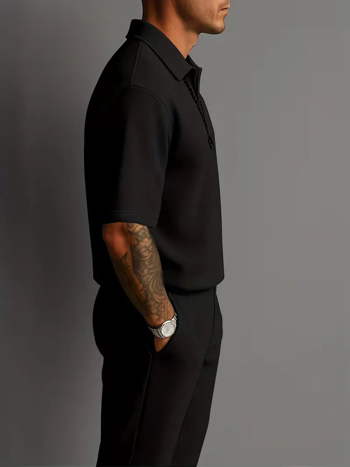 Hoge kwaliteit herenpak, korte mouwen smart-casual set met rechte pijpen, perfecte pasvorm.
