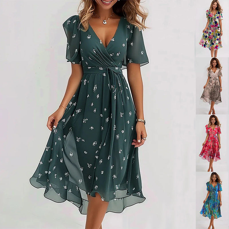 Trendy dames midi jurk met bloemenprint, perfect voor een stijlvolle lentelook. Comfortabel en modieus.