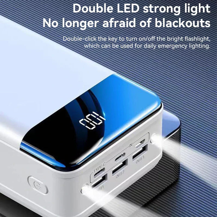 Universele 50.000mAh power bank, laadt telefoon, tablet en laptop meerdere keren volledig op.