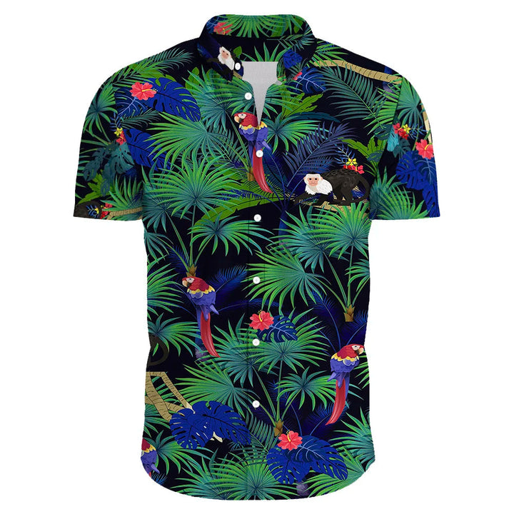 Hawaiiaans heren overhemd met exotische bloemenprint, ideaal voor een tropische vakantie.