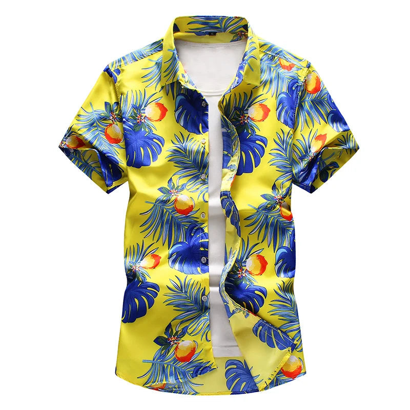 Relaxed fit heren plus size Hawaii shirt met korte mouwen en vrolijke bloemenprint voor warme dagen.