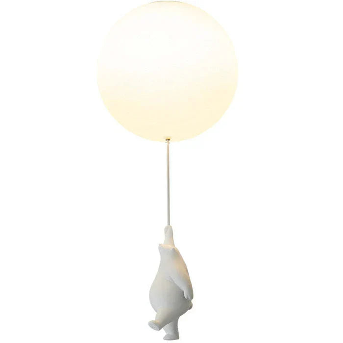 Plafondlamp kinderkamer in wit, met een schattige beer die een ballon vasthoudt.